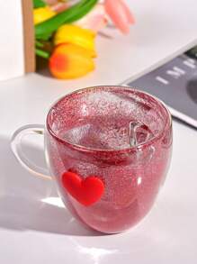 1pc Coral Glass Cup, Heart Shaped Borosilicate Glass Cup, Simple Household Juice Milk Cup With 3D Design Back To School