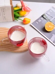 1pc Coral Glass Cup, Heart Shaped Borosilicate Glass Cup, Simple Household Juice Milk Cup With 3D Design Back To School