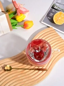 1pc Coral Glass Cup, Heart Shaped Borosilicate Glass Cup, Simple Household Juice Milk Cup With 3D Design Back To School