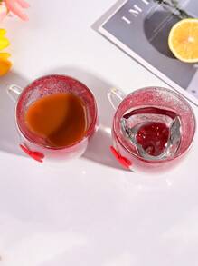 1pc Coral Glass Cup, Heart Shaped Borosilicate Glass Cup, Simple Household Juice Milk Cup With 3D Design Back To School