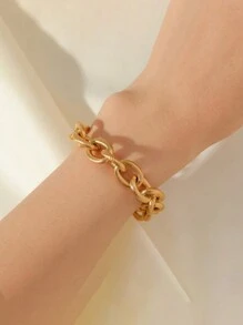 1pc Stainless Steel Oversized Chain Link Bracelet, Minimalist Design, Great For Daily Wear And As Gift