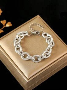 1pc Stainless Steel Oversized Chain Link Bracelet, Minimalist Design, Great For Daily Wear And As Gift
