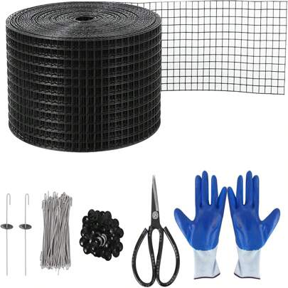 GOCAPTAIN 6 Inch X50ft Solar Panel Bird Guard, Critter Guard Roll Kit W/ 60pcs Stainless Steel Fasteners, Glove,Scissors,Solar Panel Guard W/Rust-Proof PVC Coating, 1/2 Inch Wire Roll Mesh