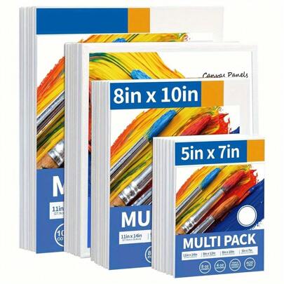 Canvases For Painting, Primed White Blank Flat Canvas Panels-Artist Canvas Boards For Acrylics Painting, Oil Watercolor Tempera, Includes Sizes 5x7, 8x10 Inches (Multi-Pack Quantity)