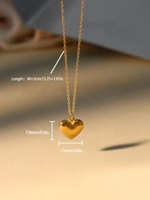 1 chiếc vòng cổ mặt trái tim vàng cổ điển bằng thép không gỉ 40+5cm dành cho phụ nữ đeo hàng ngày - Vàng - Xem 11