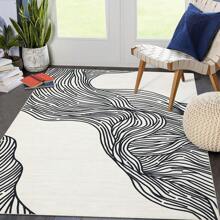 Modern Geometric Abstract Carpet Faux Cashmere Indoor Carpet Washable Area Rug Foldable Non-Slip Carpet Home Decorative Carpet For Living Room Dining Room Bedroom - Black Beige - View 2