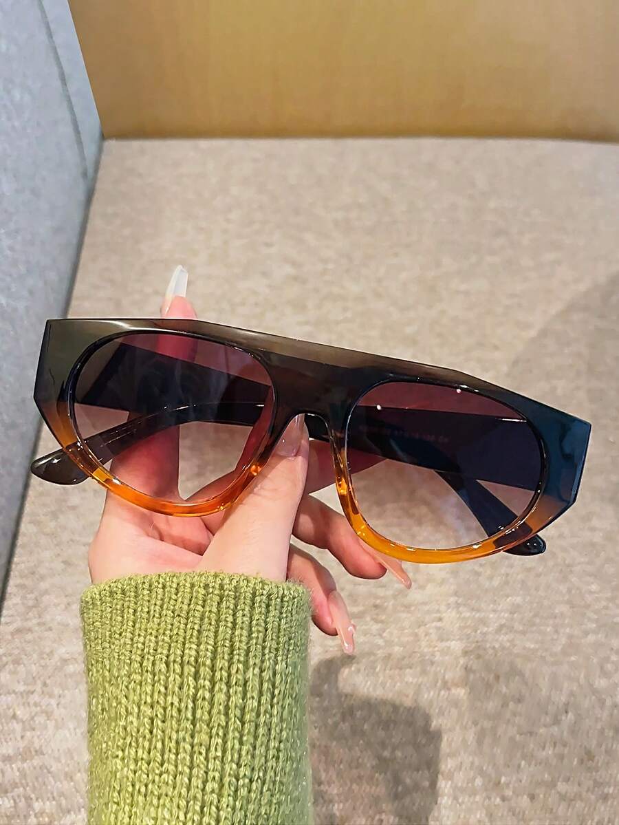 1 par de gafas de mujer con marco de PC con forma de escudo de color degradado, de moda, aptos para uso diario - Multicolor - Ver 1