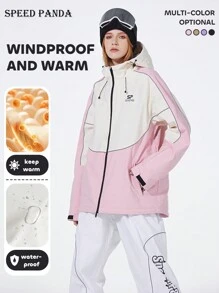 SPEED PANDA 一件式户外探险夹克，休闲防水防风夹克，滑雪板和单板滑雪夹克，男女通用服装，男士和女士运动服（不含配饰）滑雪套装 粉色 冬季运动 - 粉色 - 查看 4