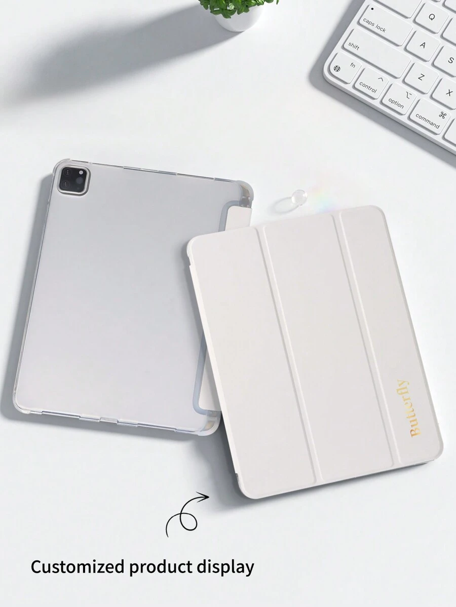 Customized Text Flat Tablet Case, White Solid Color, Suitable For IPad Mini4/Mini5/Mini6/Mini7, IPad A16 2025, Air 11 13 M2 M3 Pro 11 13 M4 2024, Air 4 5 10th 10.9, Pro 11 9th 8th 7th 10.2 4th 5th 6th Model A8, Customized Text, Tri-Fold Stand, Built-In Pencil Slot, Soft Edge Full Coverage, Simple Casual Classic TPU Soft Shell IPad Flip Tablet Case. Note: The Final Font Style Is Subject To The Physical Image, And There May Be Slight Color Differences.