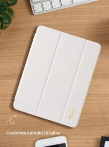 Customized Text Flat Tablet Case, White Solid Color, Suitable For IPad Mini4/Mini5/Mini6/Mini7, IPad A16 2025, Air 11 13 M2 M3 Pro 11 13 M4 2024, Air 4 5 10th 10.9, Pro 11 9th 8th 7th 10.2 4th 5th 6th Model A8, Customized Text, Tri-Fold Stand, Built-In Pencil Slot, Soft Edge Full Coverage, Simple Casual Classic TPU Soft Shell IPad Flip Tablet Case. Note: The Final Font Style Is Subject To The Physical Image, And There May Be Slight Color Differences. - White - View 5