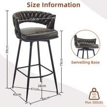 Bar Stool Set Of 2 Kitchen Stools With Woven Backrest And Footrest, Swivel Bar Stool PU Synthetic Leather Seat Height 79 Cm, For The Kitchen, Dining Room, Home Bar - Black - View 2