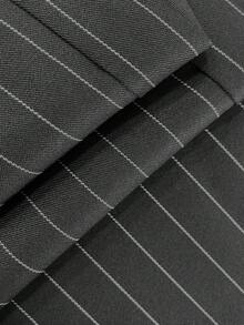 Women Low Drop Waist Casual Work Business Waist Button Design Elastic Waist Color Block Striped Long Pants, Autumn/Spring, Suitable For Office, Christmas & New Year Eve Party - Grey - View 8