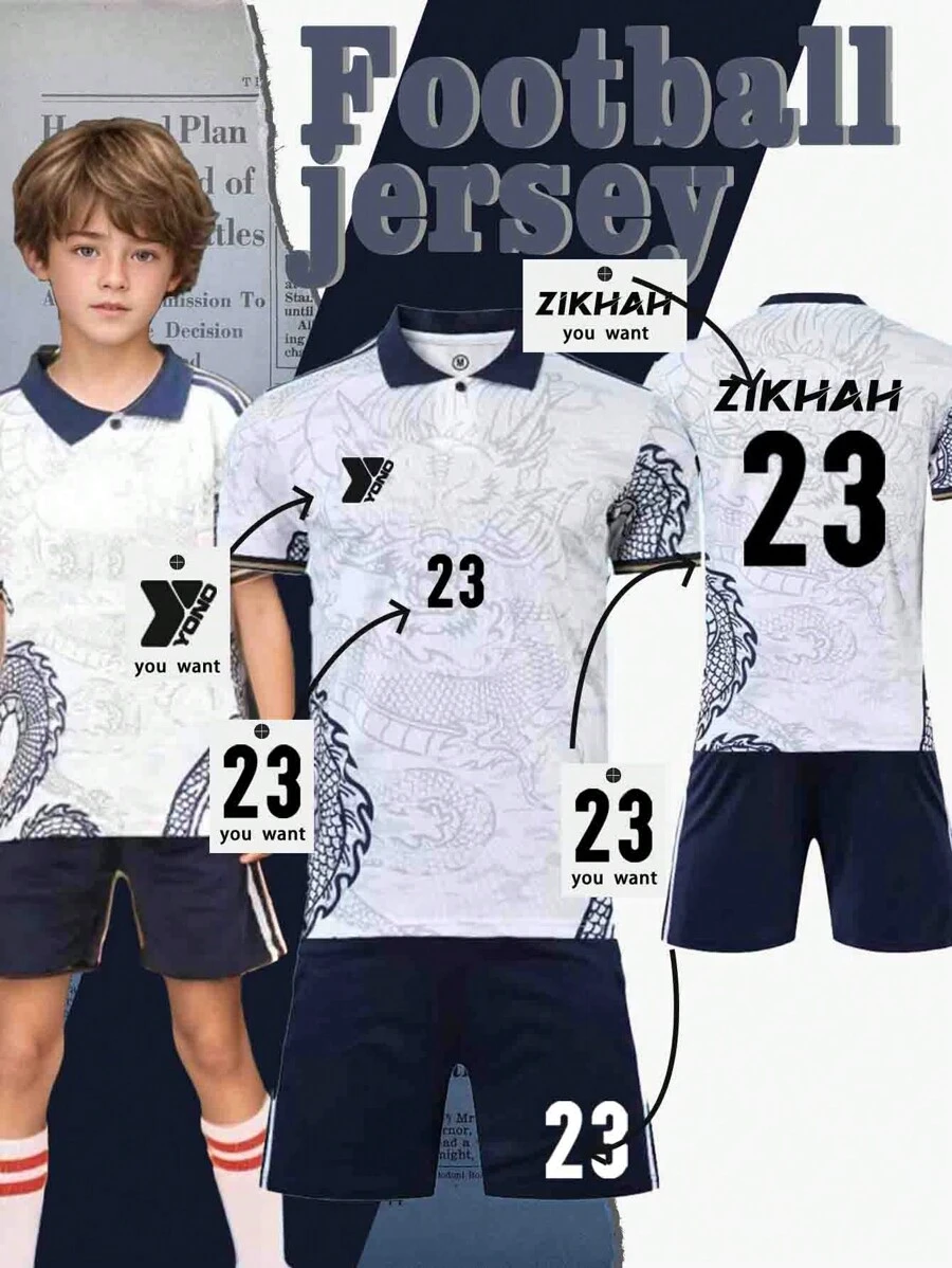 Anpassbares Fußball-Outfit für Jugendliche (Alter 8-12) - Personalisiertes Trikot und Shorts Set, anpassbares Logo, Nummer und Textinhalt