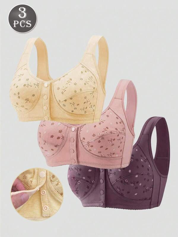 3pcs/Set Maternity Wireless, Front Button Design, Traceless, Gathering, Nursing Bra