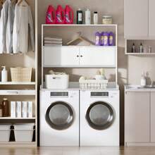 Washer Dryer Countertop, Laundry Wood Shelf Topper With Edge, 3-Tier Washer And Dryer Covers For Washer And Dryer Laundry Hamper Counter Storage Organization,Spring,Minimalist,Summer Tops - White - View 7