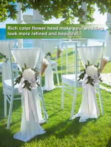 12/6PCS Wedding Aisle Chair Decorations Pew Flowers, Rose Floral Wedding Chair Back Flowers With Leaves And Ribbons,  Chair Bench Pew Flowers For Wedding Ceremony Decor - 黃色 - 查看 4
