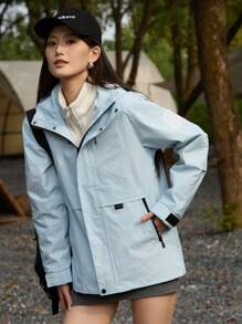 YOMEGO 女士防水滑雪服，三合一保暖冬季雪地外套，防风连帽雨衣，户外服装，纯色，长袖，带拉链口袋，适合冬季运动，抓绒面料，滑雪