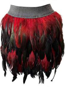 1 件女式羽毛裙，松紧腰羽毛迷你裙，适合圣诞节派对服装万圣节 - 彩色 - 查看 15