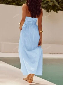 Unadell Women's Hanging Neck, Backless Zipper, Pleated Casual Elegant Dress, Suitable For Beach Vacations, Dates, Music Festivals Back To School