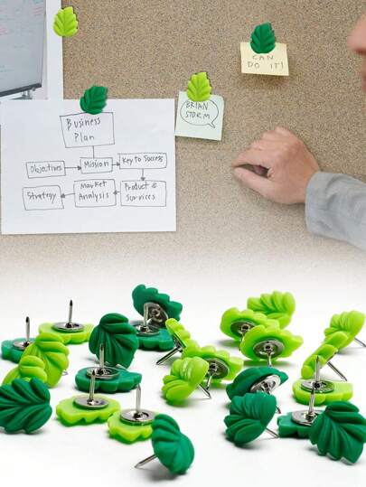 20/50 szt. Dekoracyjne szpilki, zielone pinezki liściowe, gwoździe tapicerskie, używane do tablic ogłoszeniowych, ścianek ze zdjęciami i innych artykułów biurowych/szkolnych i akcesoriów, powrót do szkoły, artykuły szkolne