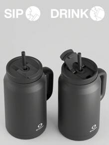 Encool 50盎司带把手吸管保温杯，100%防漏，带盖和吸管，不锈钢旅行杯，保温/保冷34小时，可放入车载杯架 - 黑色 - 查看 4