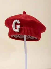 1 boina roja para bebé, gorro de punto con letra para bebé recién nacido, gorro de punto con letra, apto para bebés durante todo el año - 0-6M - Ver 8