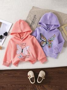 2pcs/Set Baby Girls Cute Simple Butterfly Print Hooded Long Sleeve Sweatsuit, Spring/Autumn - Multicolor - View 11