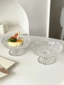 1pc Vintage High-End Embossed Floral Glass Fruit Bowl, Creative Small Exquisite Dessert, Snack, Candy Serving Tray, Cake Plate