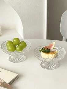 1pc Vintage High-End Embossed Floral Glass Fruit Bowl, Creative Small Exquisite Dessert, Snack, Candy Serving Tray, Cake Plate