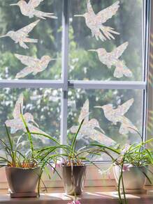 Cloud Hummingbird Flowers Rabbits Window Clings - Anti-Collision Window Decals To Save Birds From Window Collisions,Non Adhesive Prismatic Vinyl Window Clings, Rainbow Stickers - Multicolor - View 2