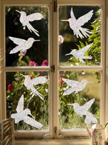 Cloud Hummingbird Flowers Rabbits Window Clings - Anti-Collision Window Decals To Save Birds From Window Collisions,Non Adhesive Prismatic Vinyl Window Clings, Rainbow Stickers - Multicolor - View 3