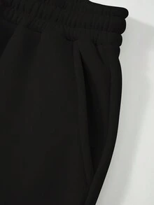 Ladies Casual Sports Autumn And Winter Warm And Fleece Sweatpants Letter Printed Fashion All-Match Fleece Sweatpants - Black - View 4