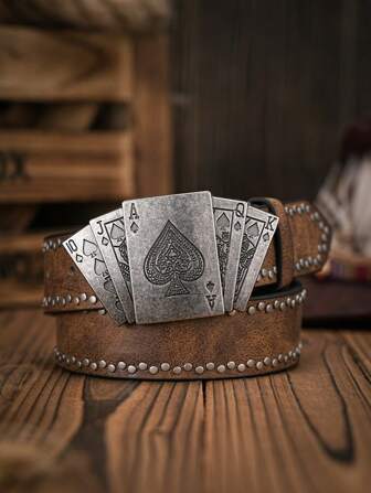 1pc Unisex Bohemian Western Cowboy Style Metal Buckle Vintage Brown PU Embossed Belt, Suitable For Casual Daily Wear (Hole Puncher Included)