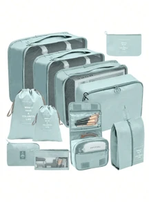 11 件套旅行行李打包立方体收纳袋套装，含洗漱包、化妆包、内衣、鞋子和服装分类收纳袋，旅行收纳袋，用于衣物行李收纳袋套装，邮轮度假海滩度假用品包装袋，夏季旅行必备女士手提箱内衣袋房间装饰返校用品