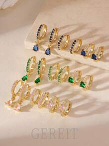 GEREIT Set 6 buah Anting Hoop Bentuk Tetesan Air Berkilau Super Modis dengan Batu Zirkonia Kubik Warna Permen, Cocok untuk Pemakaian Sehari-hari Wanita, Hadiah Hari Ibu - bentuk jatuh - View 1