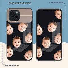 Customized Tempered Glass Phone Case With Baby Portrait, Compatible With Iphone 16 Pro, 15 Plus, 14 Plus Max, 13 Mini, 12, 11 And S25+, FE Pro, Personalized DIY Stylish Makeup Background Design Mobile Back Cover