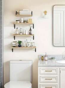 1 Set Of 2pcs/3pcs/4pcs Floating Shelves With Metal Frame, Bathroom Shelves With Metal Wire Storage Basket, Satisfying Your Decor And Organization Needs For Bathroom, Kitchen, Bedroom Wall Home Bathroom Decor Bathroom Organizer Fall Decor Back To School Bathroom - Multicolor - View 15