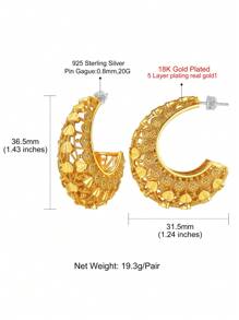 2 Pairs 3mm/5mm Elegant Heart Decal Hoop Earrings Set For Women Girls Vintage Leaf Decal Rhombus Earring Birthday Gift Valentines - Gold - View 6