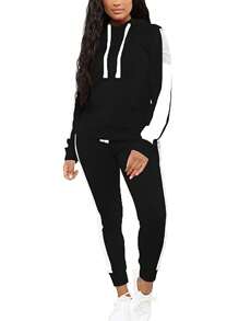 Womens Sweatsuits Pullover Long Sleeve Hoodies 2 Piece Outfits Jogging Suits Sweatpants Lounge Athletic Tracksuit With Pocket - Black - View 2