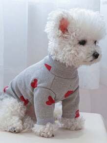 1pc Gray Heart Print Casual Undershirt, Suitable For Cats And Dogs, All Season