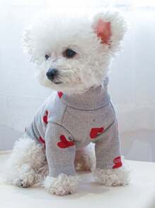 1pc Gray Heart Print Casual Undershirt, Suitable For Cats And Dogs, All Season