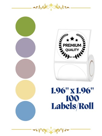 SINMARK Round Thermal Labels, Self-Adhesive Thermal Label Stickers 1.96" X 1.96" (50mm X 50mm), Suitable For Barcodes/Logos/Gift Tags/Thank You Labels/Small Businesses/Home Use, Compatible With Portable Thermal Label Printers (100 Sheets/Roll)