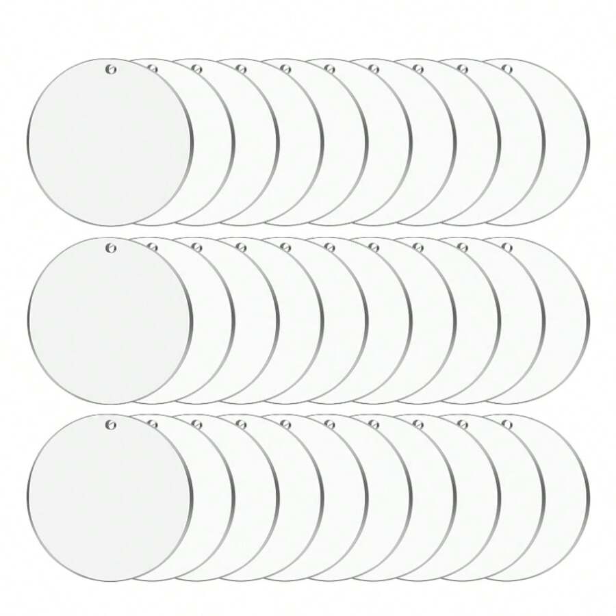 12pcs Blank Acrylic Keychains, Clear Round Acrylic Keyring With Hole For Carving, Painting And DIY Crafts, All Seasons - Multicolor - View 1
