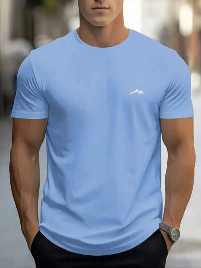 CAMISETA Masculina Estampa MONTANHA Estilo Regular Manga Curta Estampada Malha 30.1 Algodão Verão