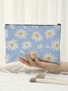 Floral Double-Sided Print Travel Makeup Organizer Pouch With Zipper - Multicolor - View 1