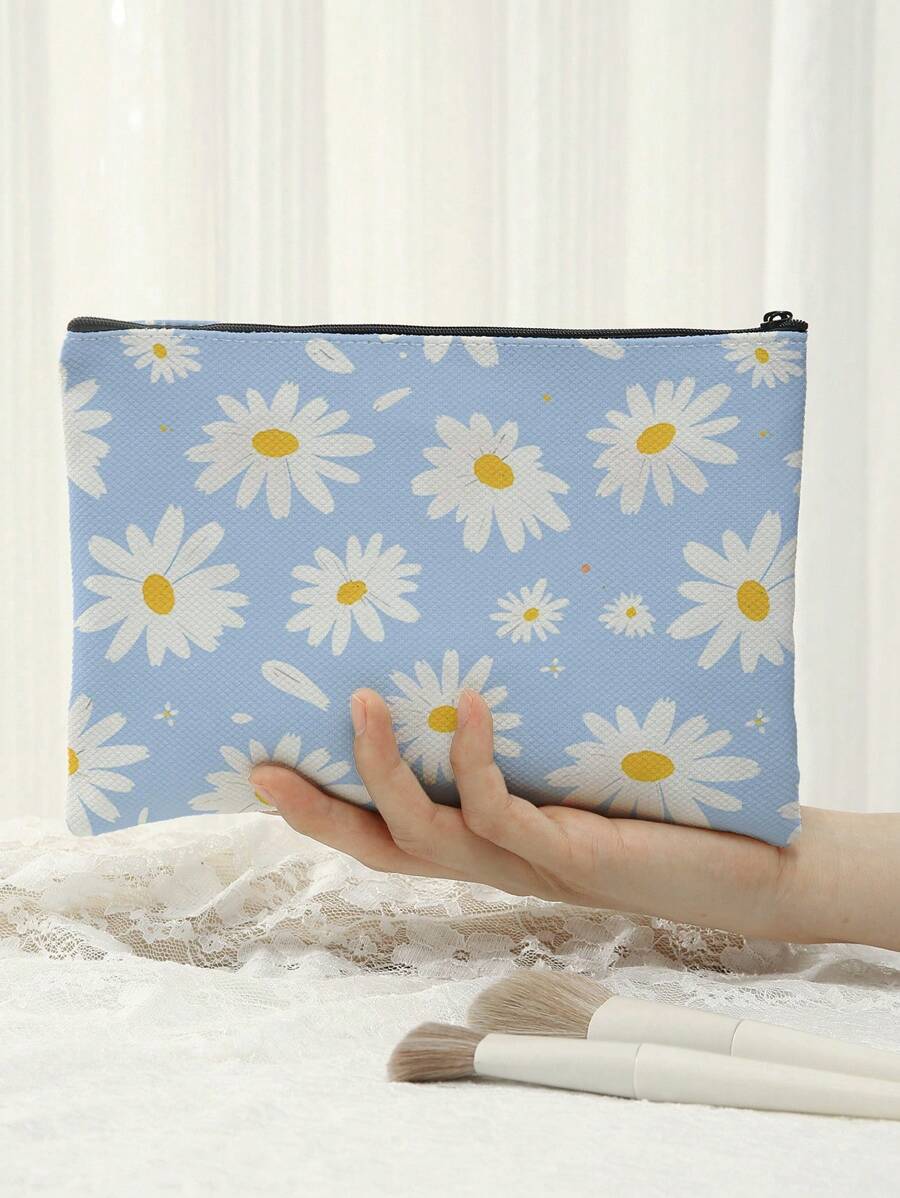 Floral Double-Sided Print Travel Makeup Organizer Pouch With Zipper - Multicolor - View 1