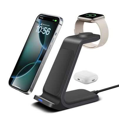 3 In 1 Charging Station, Wireless Charging Stand, Multifunctional Fast Charging Station For IPhone 16 15 14 13 12 11 Pro Apple Watch Airpods Desktop Use, Home Use, No Data Cable Required Wireless Charger Stand With IPhone And Apple Watch Compatibility - Universal Charging Hub For IPhone16 15 14, 13, 12, 11, Pro, Max, Mini, Plus, X, XR, XS, SE, 8, And Apple Watch 1-8, Airpods 3, 2, Pro For Apple IPhone, Android Phone, Gifts For Family, Friends,Birthday,Christmas, Winter, New Year