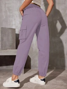 1 pieza Pantalones de carga con cordón en la cintura, bolsillos, pierna recta, estilo casual para niñas y adolescentes, adecuados para ejercicio al aire libre, primavera/otoño