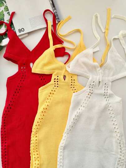 Vestido Midi Aberto Na Costas Com Amarração no pescoço Bordado New Collection Moda Feminina