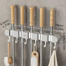 1pc ABS Mop Organizer Holder, Strong Sticky Multifunctional Mop And Broom Storage Hooks - Wall Mounted Punch-Free Adhesive Holder With Easy Installation, Household Cleaning Tool Rack Organizer, Bathroom Kitchen Garden Toilet Multifunctional Tool Storage Clip, Cleaning Accessories, Household Gadgets,Bag,Organizer,Storage,Kitchen